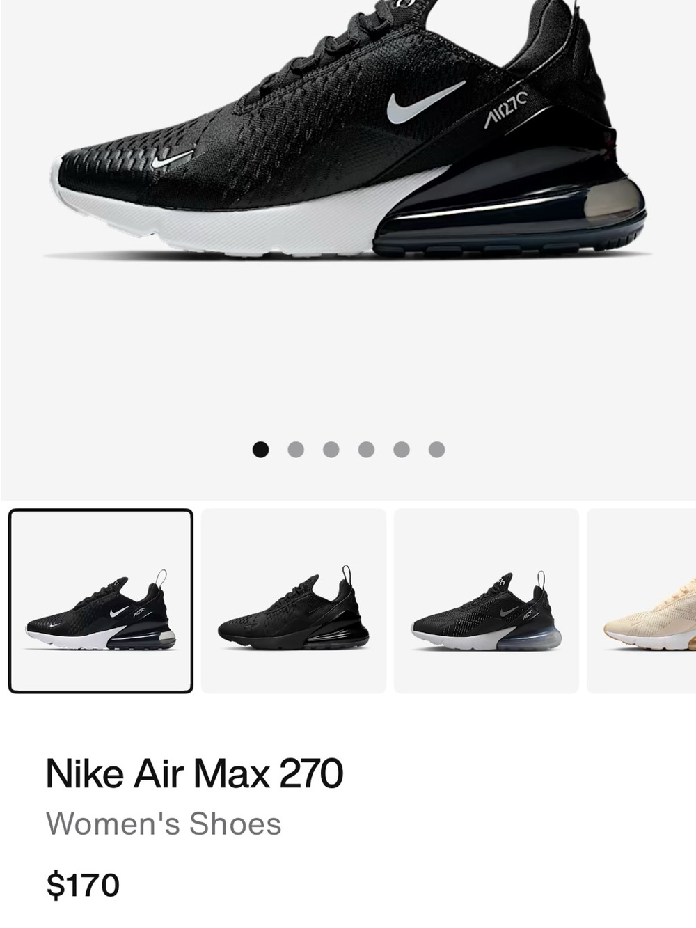 Nike Air Max 270 Women's Black and White Sneakers